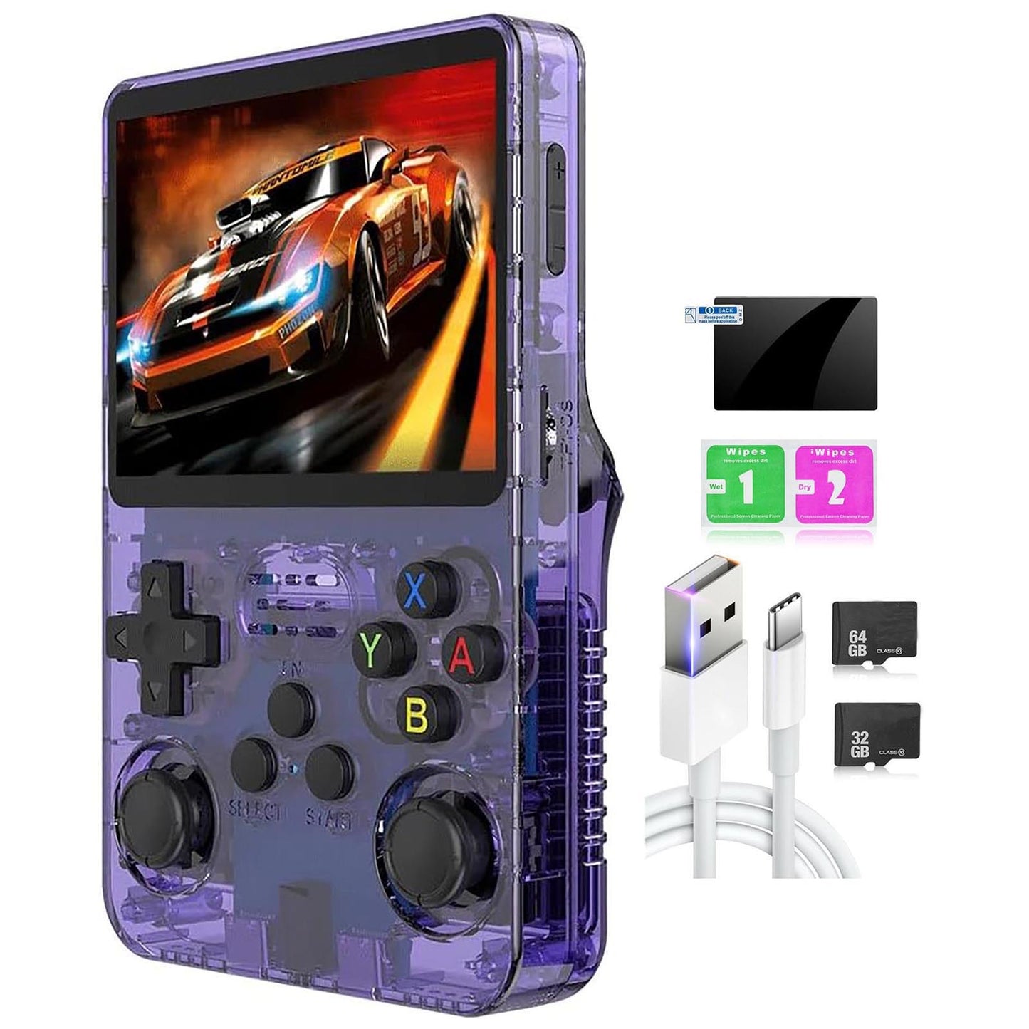 R36S Retro Handheld Game Console, 3.5โ HD Display, Dual 3D Joysticks, 3500mah battery, 11 Emulator Systems, 64GB 15000+ Games