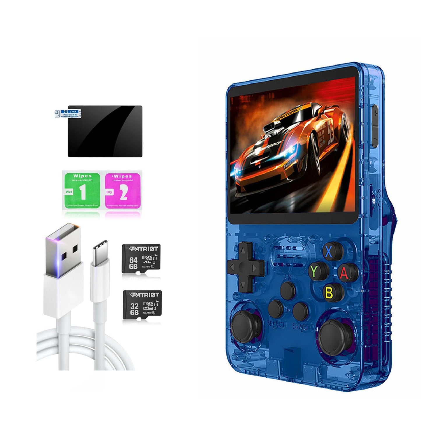 R36S Retro Handheld Game Console, 3.5“ HD Display, Dual 3D Joysticks, 3500mah battery, 11 Emulator Systems, 64GB 15000+ Games