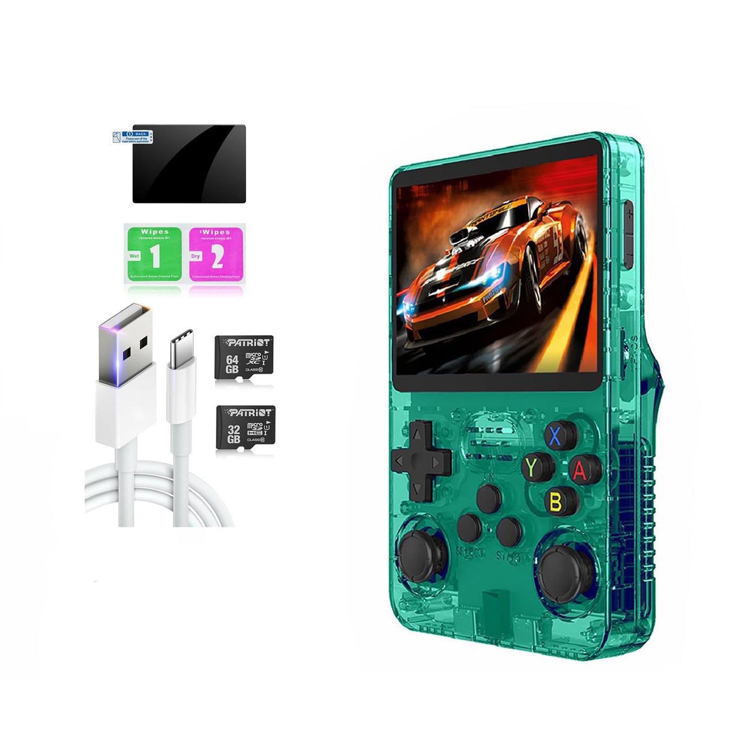 R36S Retro Handheld Game Console, 3.5“ HD Display, Dual 3D Joysticks, 3500mah battery, 11 Emulator Systems, 64GB 15000+ Games