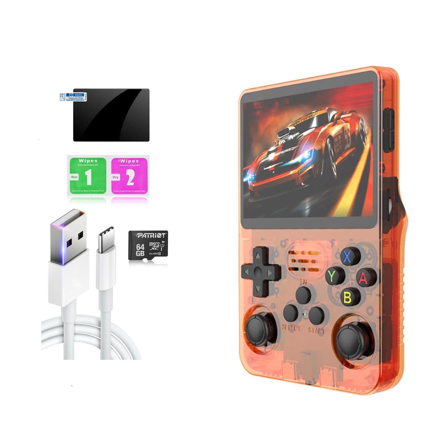 R36S Retro Handheld Game Console, 3.5“ HD Display, Dual 3D Joysticks, 3500mah battery, 11 Emulator Systems, 64GB 15000+ Games