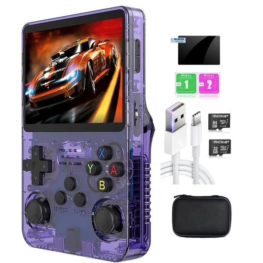 R36S Retro Handheld Game Console, 3.5“ HD Display, Dual 3D Joysticks, 3500mah battery, 11 Emulator Systems, 64GB 15000+ Games