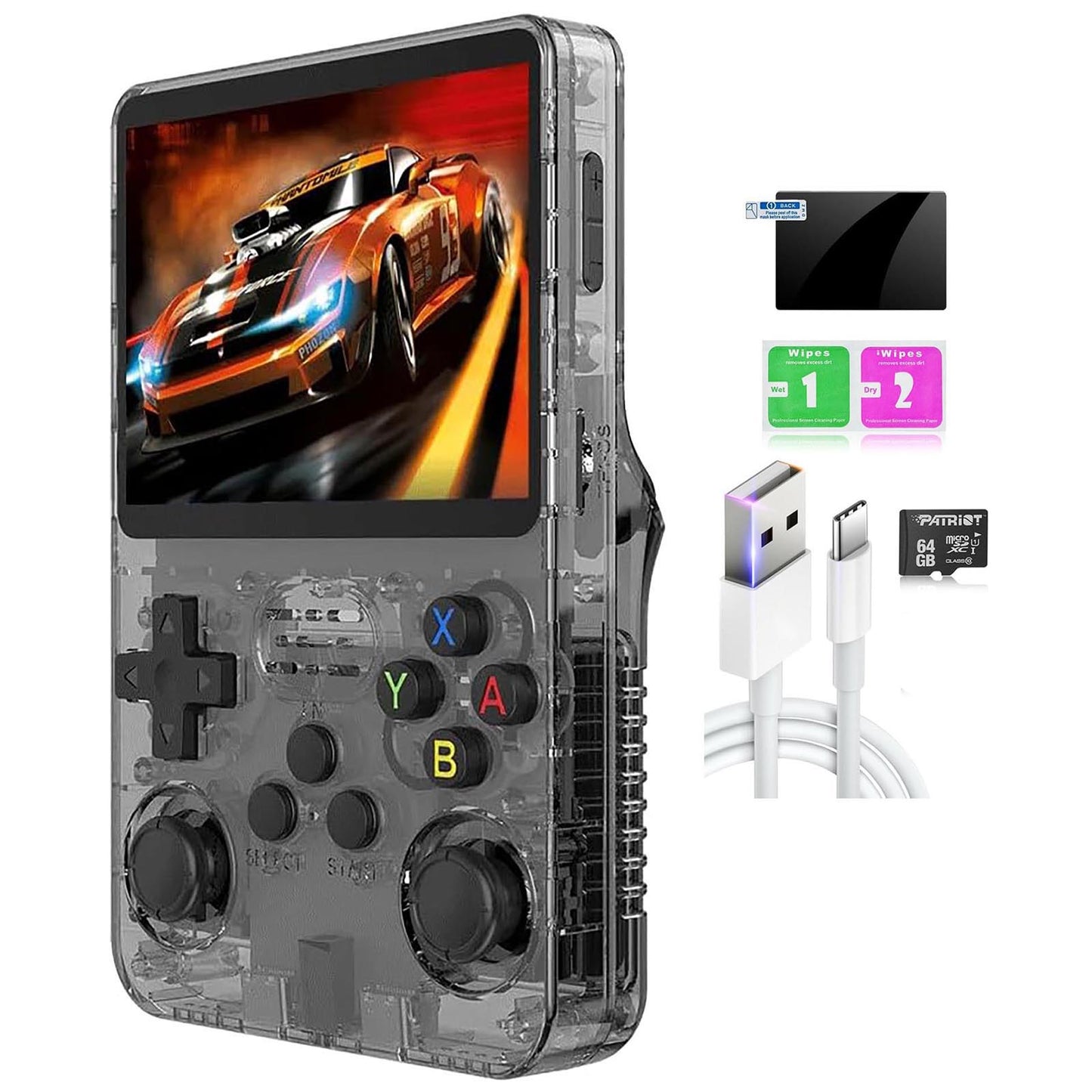 R36S Retro Handheld Game Console, 3.5“ HD Display, Dual 3D Joysticks, 3500mah battery, 11 Emulator Systems, 64GB 15000+ Games