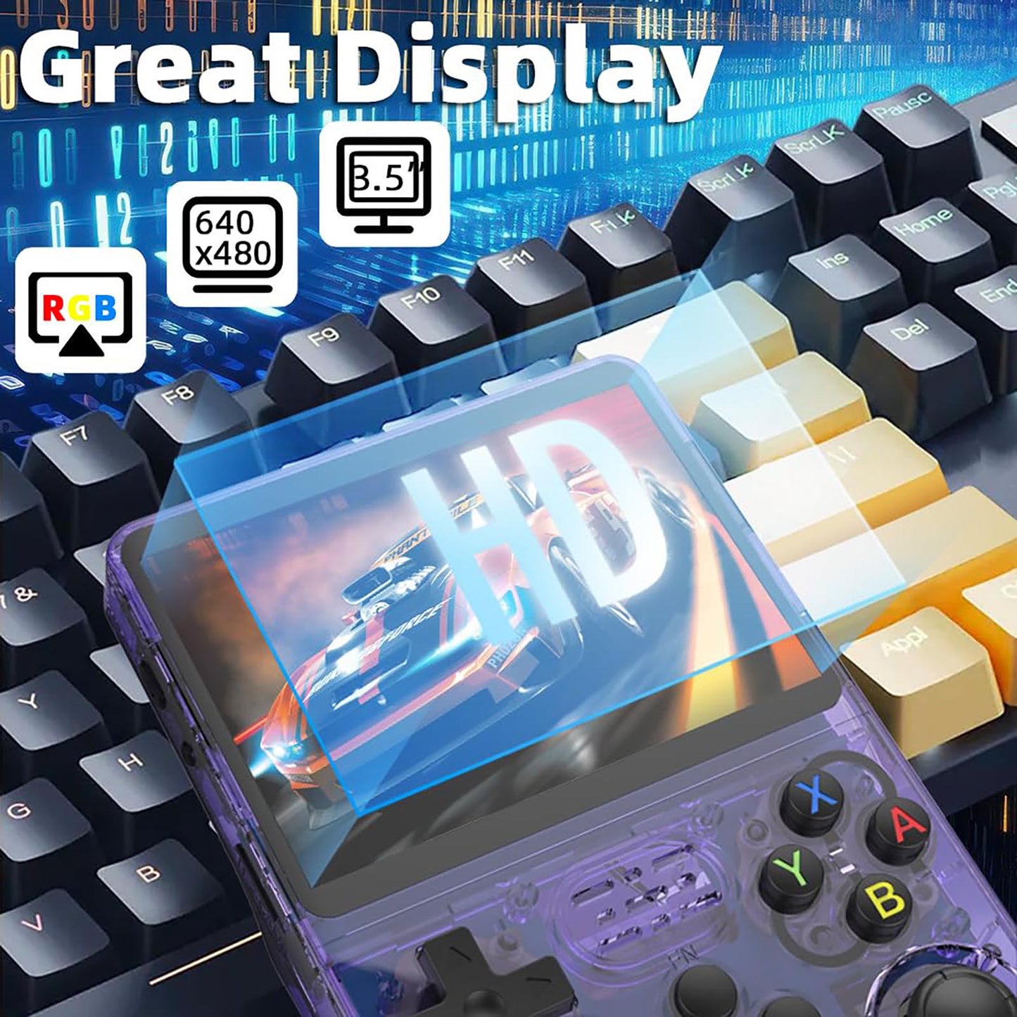 R36S Retro Handheld Game Console, 3.5“ HD Display, Dual 3D Joysticks, 3500mah battery, 11 Emulator Systems, 64GB 15000+ Games